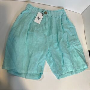 NWT 100% Linen Shorts Made in Italy Teal Blue Brand New Women's